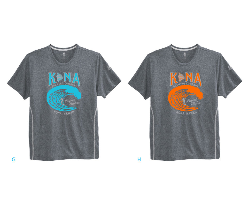 129943 Kona Brewing Tech Tee MOCKs_G_H - Dark grey color simulates appearance of Reflective ink.
