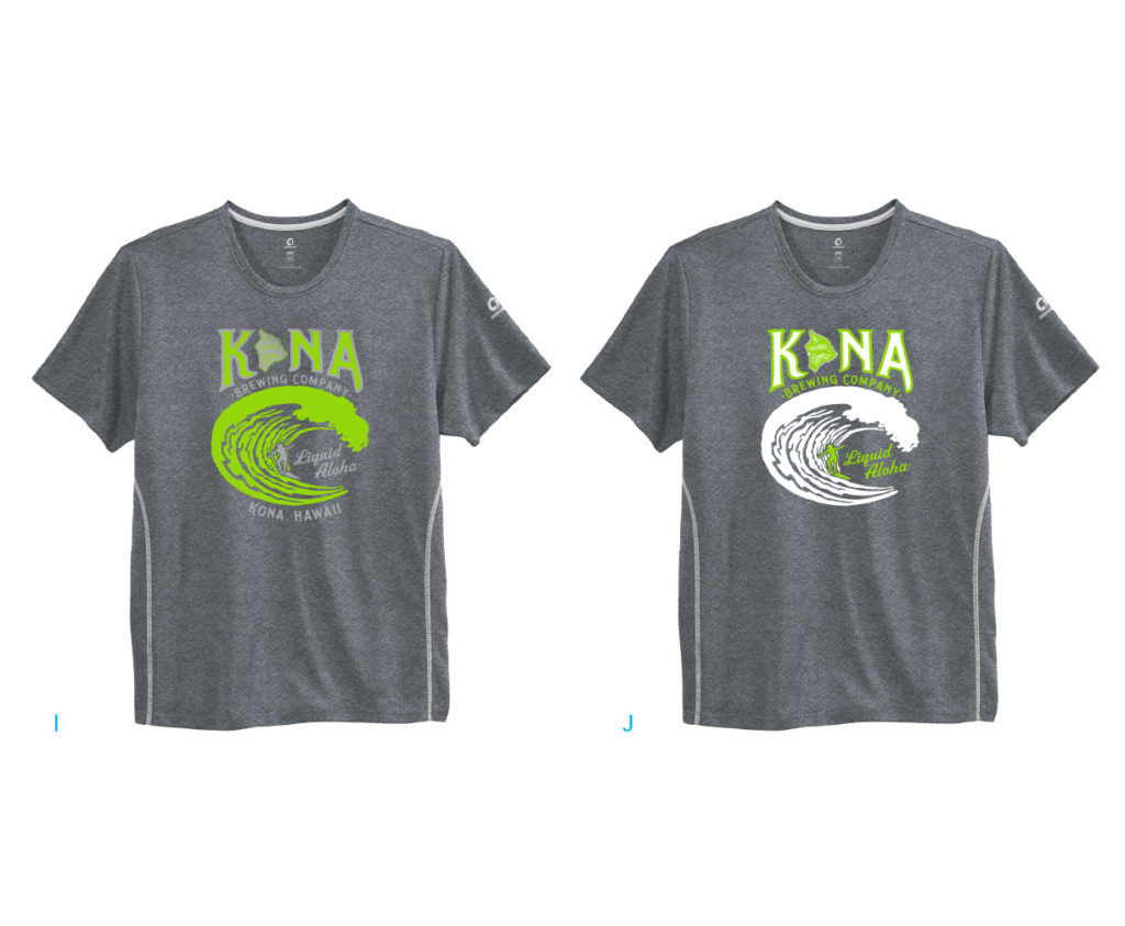 129943 Kona Brewing Tech Tee MOCKs_I_J - Dark grey color simulates appearance of Reflective ink.